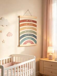 1pc Wooden Rainbow Scroll Wall Hanging, Inspirational Quote Wall Decor, Suitable For Children's Room And Nursery, Baby Supplies, Nursery Decor, Girls' Room Decor - Multicolor - View 1