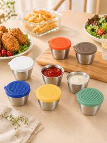 6PCS 2.7oz Sauce Cups With Lids, Stainless Steel Mini Condiment Containers For Dips, Lunch Box, Leak Resistant, Random Color - Multicolor - View 2