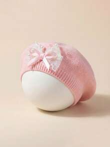 Nueva boina de punto estilo europeo para niños, sombrero de princesa con lazo, adecuado para niñas bebés, sombrero cálido para primavera y otoño - Multicolor - Ver 10