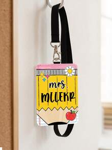 1pc Custom Teacher Giant Pencil ID Badge Holder,Personalized Striped Staff Name Tag,Teacher Appreciation Gift,Back To School,Luggage Tag,ID Card Cover - Multicolor - View 4