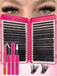 544 Clusters Exquisite D Curl Vacation Eyelashes, DIY Handmade Segmented Eyelashes (9-16mm), Dense And Soft, Creating Ultra-Voluminous Effect, Natural And Long-Lasting Look, Lightweight And Comfortable To Wear. Set Includes Eyelash Glue, Tweezers And Eyelash Brush, Suitable For Daily Commute, Wedding, Date, Party, Music Festival And Travel Occasions. - Multicolor - View 10