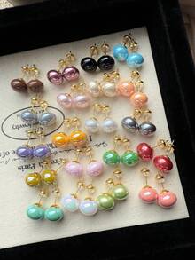 20 Pairs French Vintage High-End Minimalist Cute Niche Colorful Stud Earrings, Elegant Elegant New Unique Fashion Versatile Dopamine Round Bun Bead Earrings, Personalized Sweet Macaron Multi-Color Earring Set Suitable For Women's Daily, Holiday, Vacation, Commute Wear - Multicolor - View 3