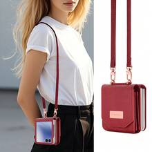 VIETAO Funda Cartera con Cordón Cruzado de Cuero Artificial con Ranura Multicapa para Tarjetas Compatible con Samsung Galaxy Z Flip 3 5G 4 5 6 7 8 Flip8 - Rojo - Ver 9