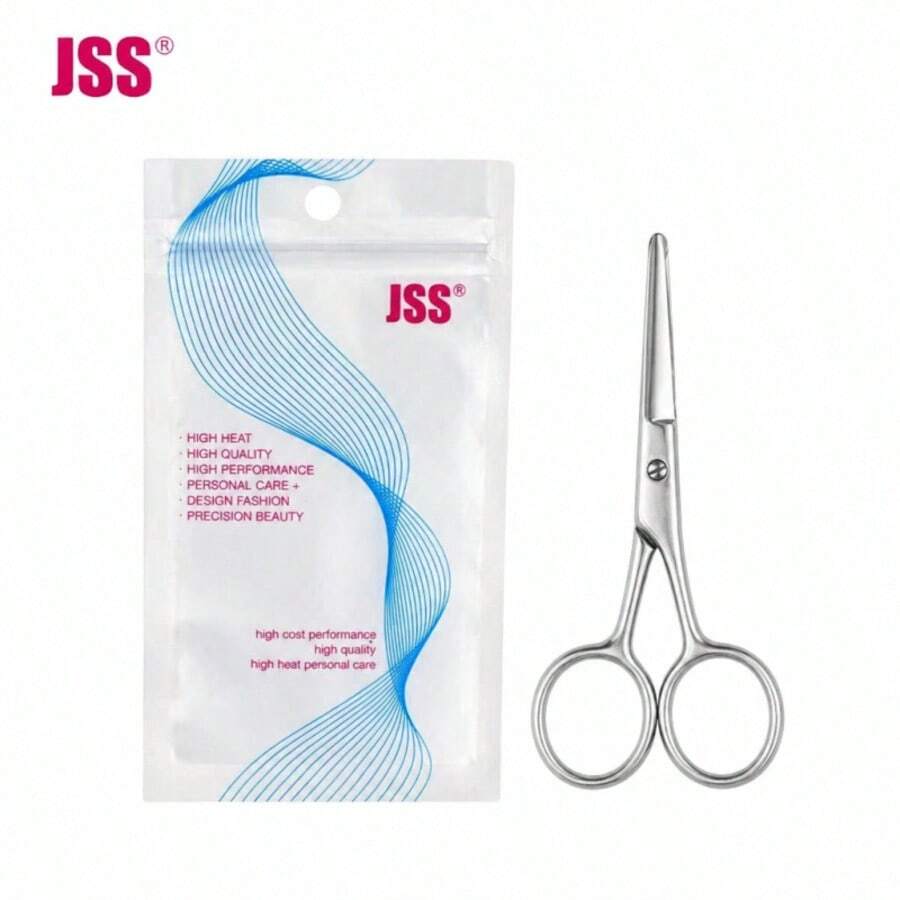 JSS Stainless Steel Round Tip Safety Beard Scissors Facial Hair Trimming Scissors For Nose Eyebrow Ear Hair - Silver Beard Clippers - View 1