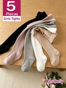5/3 Pairs Baby Girls All-Match Minimalist Tight-Fitting Leggings, Classic Ribbed Solid Color Tights, Versatile All-Season Daily Wear, Suitable For Girls Back To School - Multicolor - View 31