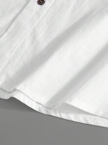 Men's Vacation Style White Linen Textured Long Sleeve Button-Down Shirt - White - View 10
