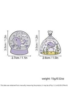 2件組夢幻紫色鯨魚琺瑯胸針套組 星空雪花球海洋包包金屬別針,適用於背包與夾克 - 彩色 - 查看 3