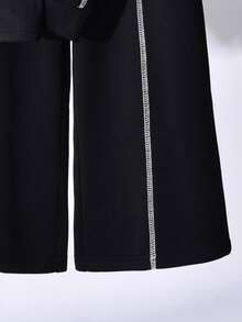 Vihyde Tween Boys Autumn/Winter Black Contrast Stitch Raglan Cool Colorblock Line Crew Neck Sweatshirt & Wide Leg Sweatpants 2 Pieces Set - Black - View 11