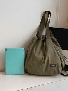 Bolso de mujer de gran capacidad, unicolor, diseño minimalista y versátil, portátil, adecuado para el uso diario, viajes y compras - Negro - Ver 9