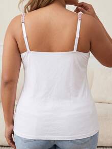 Plus Size Women's Built-In Bra Camisole, Embroidered Floral Straps, Thick Padded Cups, Everyday Basic Layering Tank Top - White - View 5