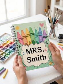 1pc Custom Mrs Teacher Name Spiral Notebook, Full Color Pastel Rainbow Crayon Writing Journal, Teacher Appreciation Gift,Classroom Office Stationery Gift,Teacher Gift,Back To School,Classroom Must Haves - Multicolor - View 16