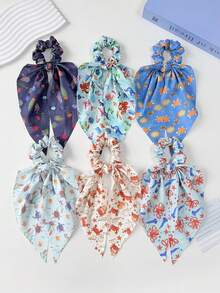 6PCS/Set Tropical Fish & Ocean Animal Cartoon Print Long Tassel Scrunchies, Soft & Comfortable Hair Ties For Women, Casual Versatile Fashion Ponytail Bun Hair Bands, Rubber Bands, Suitable For Daily Wear, Beach Vacation, Travel, Campus, Gifts, Cute & Sweet Style Women's Hair Accessories - Multicolor - View 10