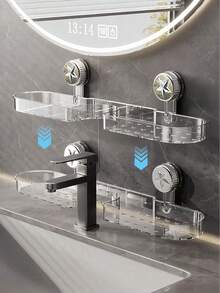 Non-Drill Faucet Shelf Suction Bathroom Organize For Toiletries Cosmetic Removable Faucet Storage Rack For Bathroom Kitchen For Under Mirror Sink Renters And Organizers Essential Home Decor Storage And Organization - Multicolor - View 5