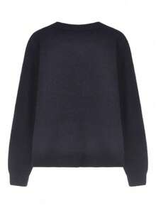 Autumn/Winter Casual Versatile Letter Embroidered Cardigan - Navy Blue - View 7