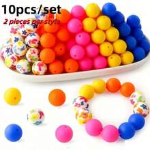 10/25Pcs Asymmetrical Water Transfer Print Silicone Beads Set, Suitable For Creative DIY Bracelets, Beaded Phone Chains, Handmade Gift Products And More - Multicolor - View 28