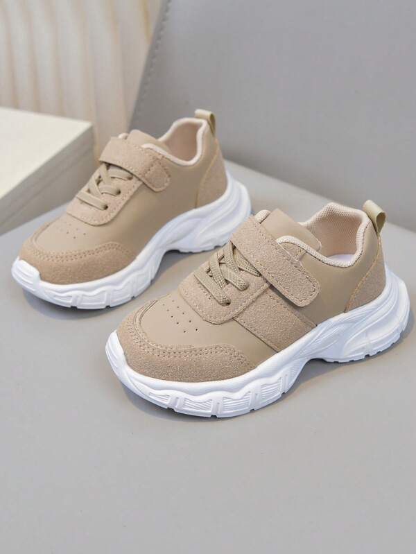 Vintage Colorblock Kids Chunky Sneakers, Hook & Loop No-Tie Soft Sole Anti-Slip Casual Sports Sneakers For Boys & Girls