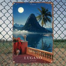 [2D FLAT] 1pc Lugano Switzerland Vintage Art Poster Aluminum Sign, 2D Wall Decor, Ideal Gift, Retro Style Room Decor for Bedroom, Kitchen, Game Room, Balcony, Garden, Porch, Bar, Restaurant, Cafe, Club, Gym, Bathroom, Leisure Area, Office, Garage - Foil Engraving - 1PC - Übersicht 3