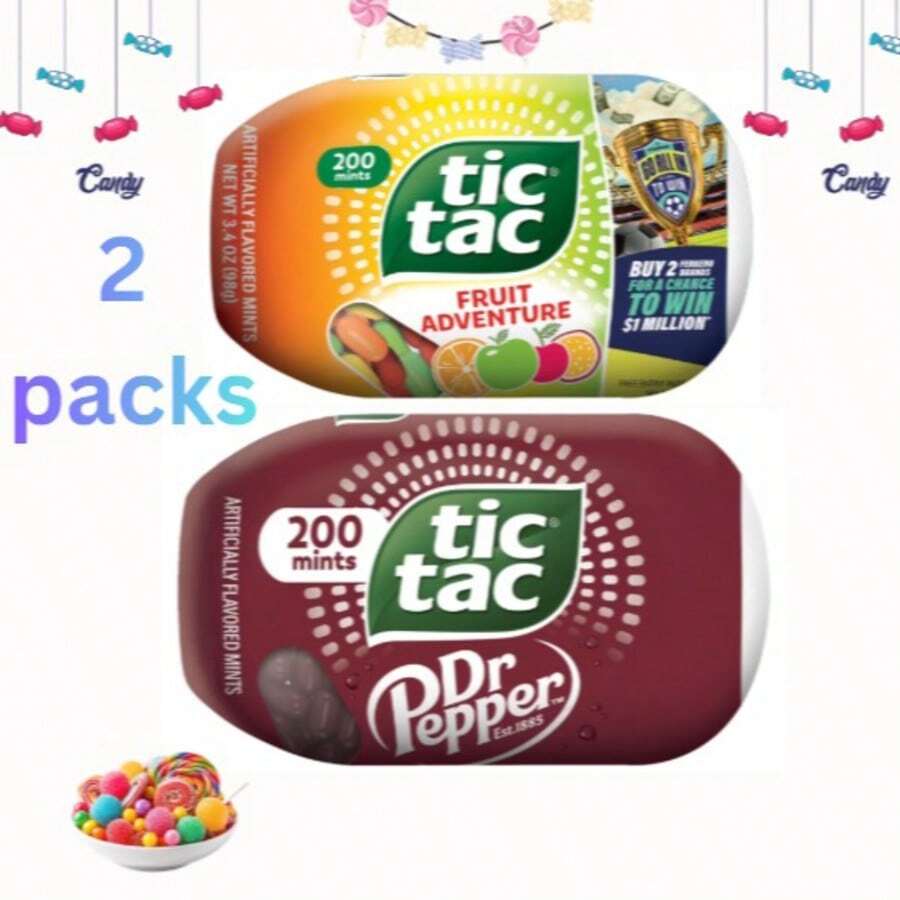 Tic Tac Variety Pack Pocket-Sized Breath Mints, Fruit Adventure & Dr Pepper Flavors, 3.4 Oz Each, 2-Pack - Chewy Candy - View 1