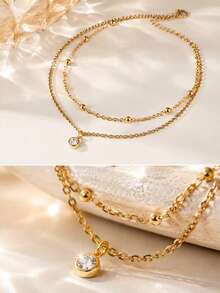 VceTd 1pc Minimalist Romantic Style Round Bead Pendant Design Stainless Steel Women's Anklet, Suitable For Daily Wear Or Beach Vacation - Yellow Gold - View 3