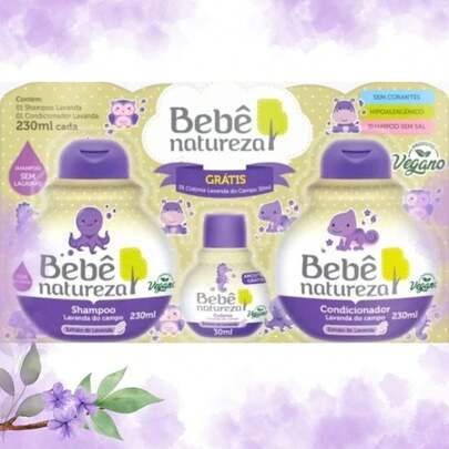 Kit Bebê Natureza Shampoo Suave Lavanda 230ml Sem Lágrimas + Condicionador 230ml + Colônia Suave 30ml Vegano Hipoalergênico
