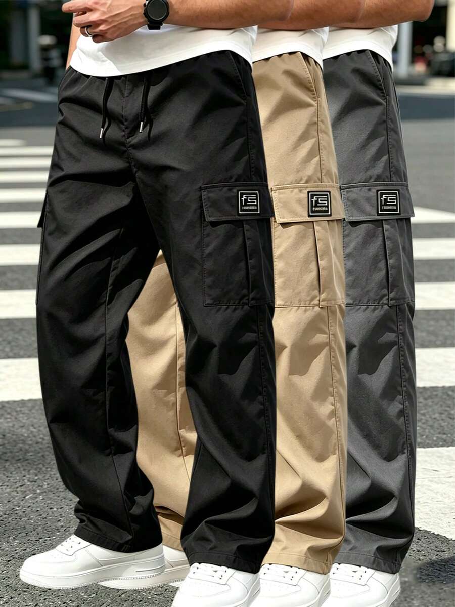 Men's Sports Multi-Pocket Long Pants Low Elasticity Cargo Pants Black Fall - Black - View 1