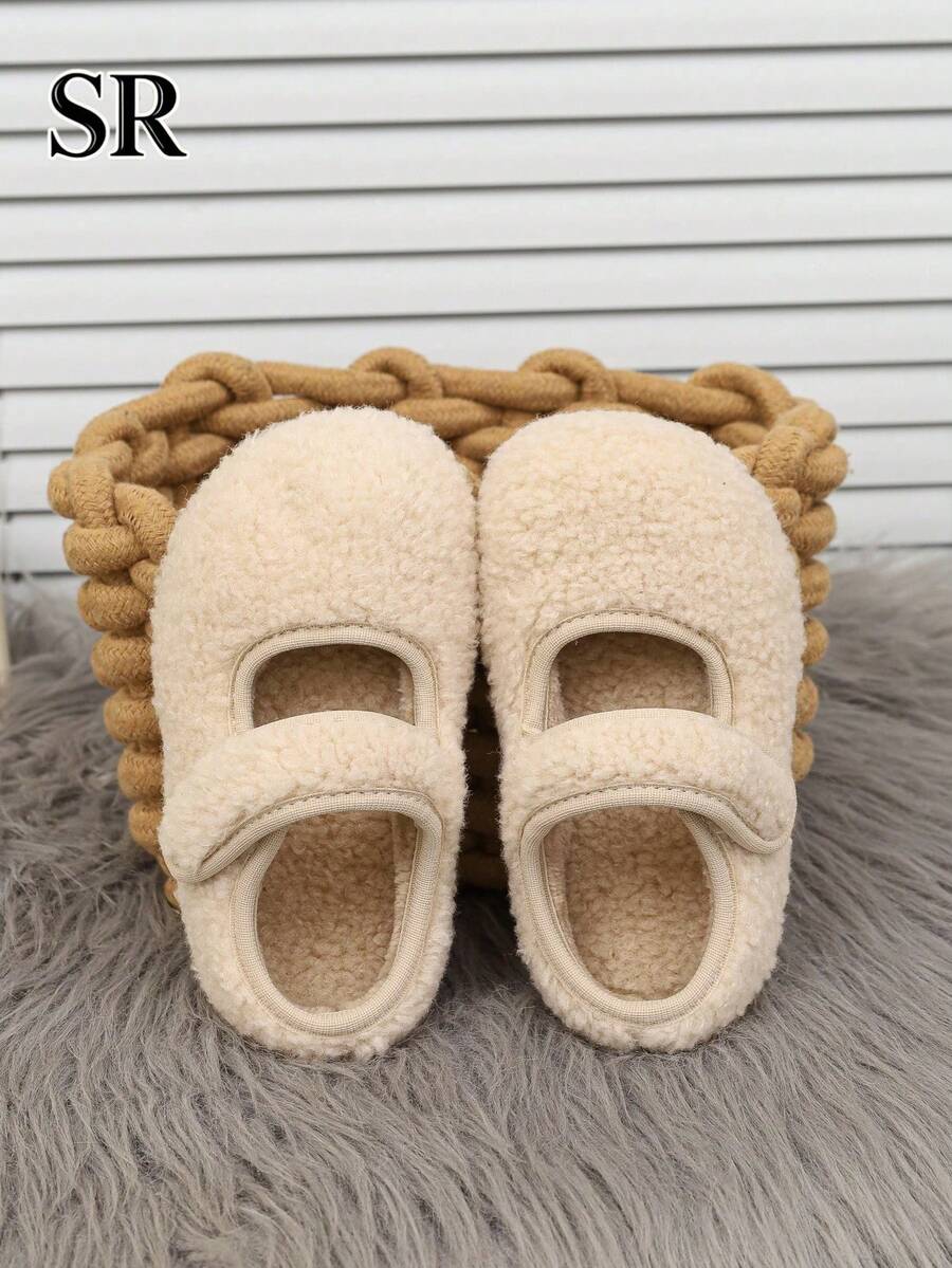 1 Pair Solid Color Thickened Children's Home Slippers, Gentle Home Style Casual Shoes, Daily Shoes, Suitable For Winter Home And School
