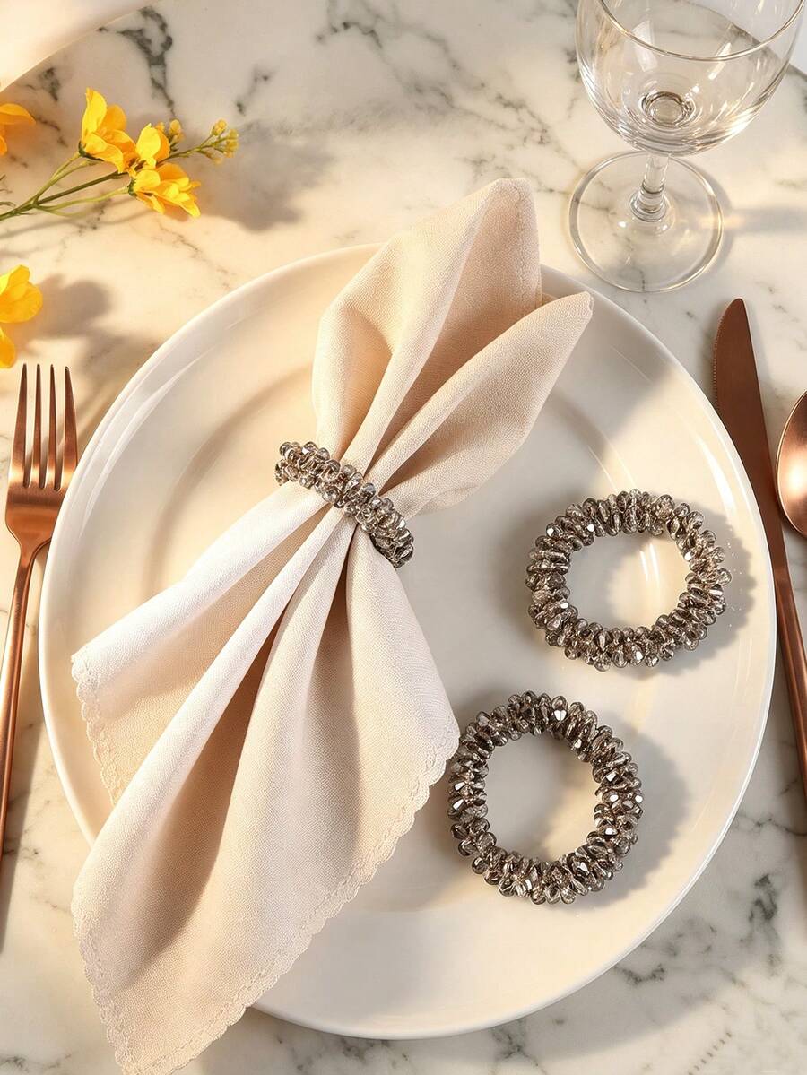 1/6 piezas Servilleteros de cristal gris, portaservilletas elásticos de cristal para decoración de mesa de boda y fiestas - Gris - Ver 1