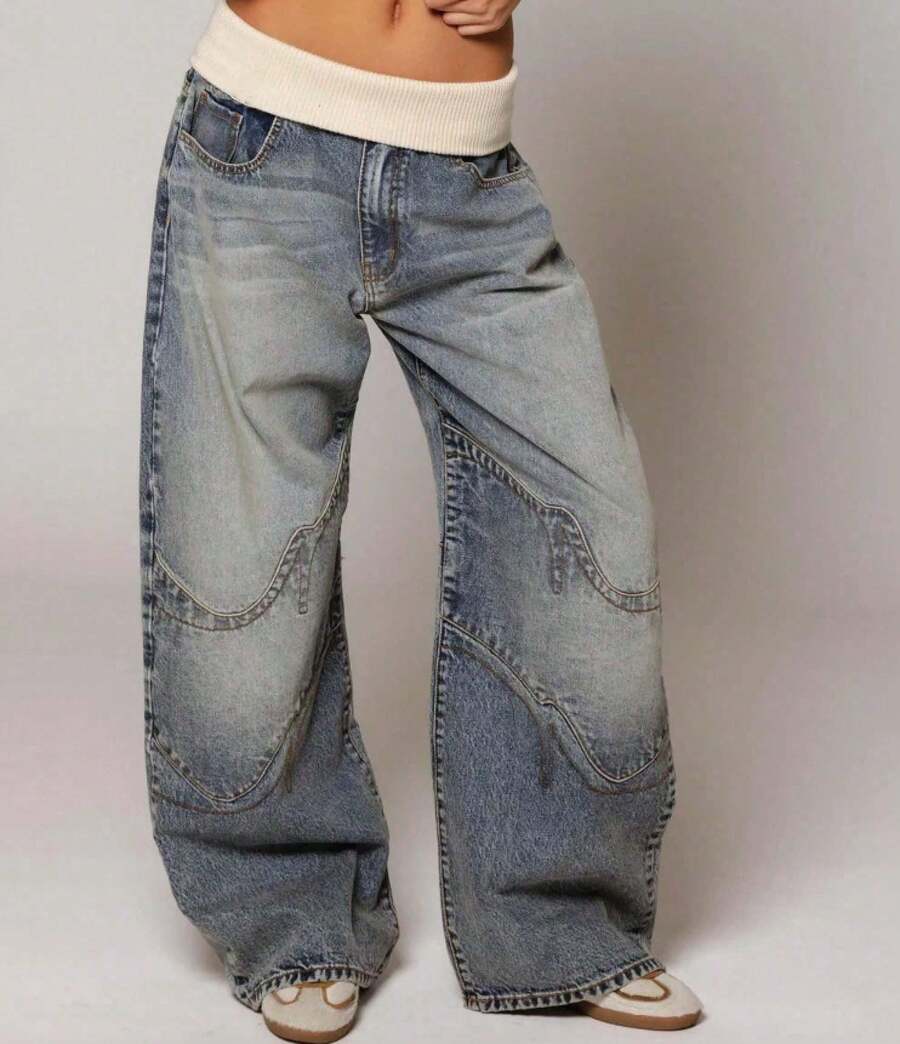 Jeans For Women,Retro Street Style Hot Girl High-Waisted Design Washed Blue Jeans For Women Y2k, Pants For Women,Summer Outfits For Women - 水洗藍(現貨) - 查看 1