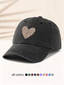1pc Women's Leopard Print Heart Pattern Outdoor Sports Washed Distressed Fashion Beach Travel Adjustable Soft Top Baseball Cap - A - View 2