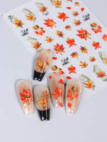 2件組秋季楓葉美甲貼紙 3D自黏式秋季美甲貼花 可愛貓頭鷹秋季氛圍文字印花 暖橘紅色楓葉美甲滑貼 感恩節豐收 DIY 沙龍居家美甲美甲藝術配件 美甲裝飾 - 彩色 - 查看 7