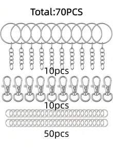 70/140/280/560pcs Keychain Making Material Set - 40 Swivel Clasps, 10 Key Rings, 50 Open Rings, DIY Keychain Craft Tools (Gold/Silver) - Multicolor - View 10