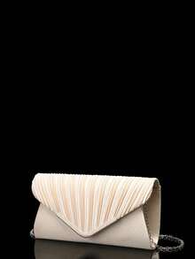 Pink Satin Ruched Evening Clutch Bag - Apricot - View 7