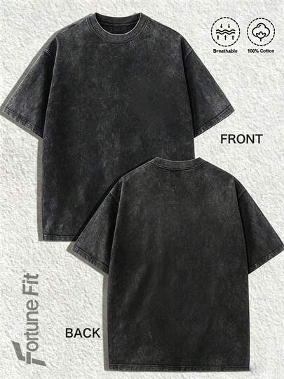 1pc Unisex 210G Heavyweight Washed 100% Cotton T-Shirt, Solid Multi-Color Crew Neck Loose Fit Streetwear Summer Casual Tee, Ideal Holiday Gift