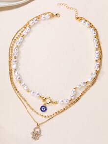 Kalung Liontin Mutiara Mata Jahat Berlapis Gaya Vintage, Cocok untuk Pemakaian Sehari-hari, Perhiasan Kepercayaan Religius, Hadiah - MultiWarna - View 4
