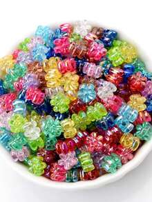 100pcs 7mm AB Color Transparent Acrylic Flower Beads, DIY Handmade Beaded Necklace Jewelry Making Materials, Decorative Mixed Color Beads - Multicolor - View 5