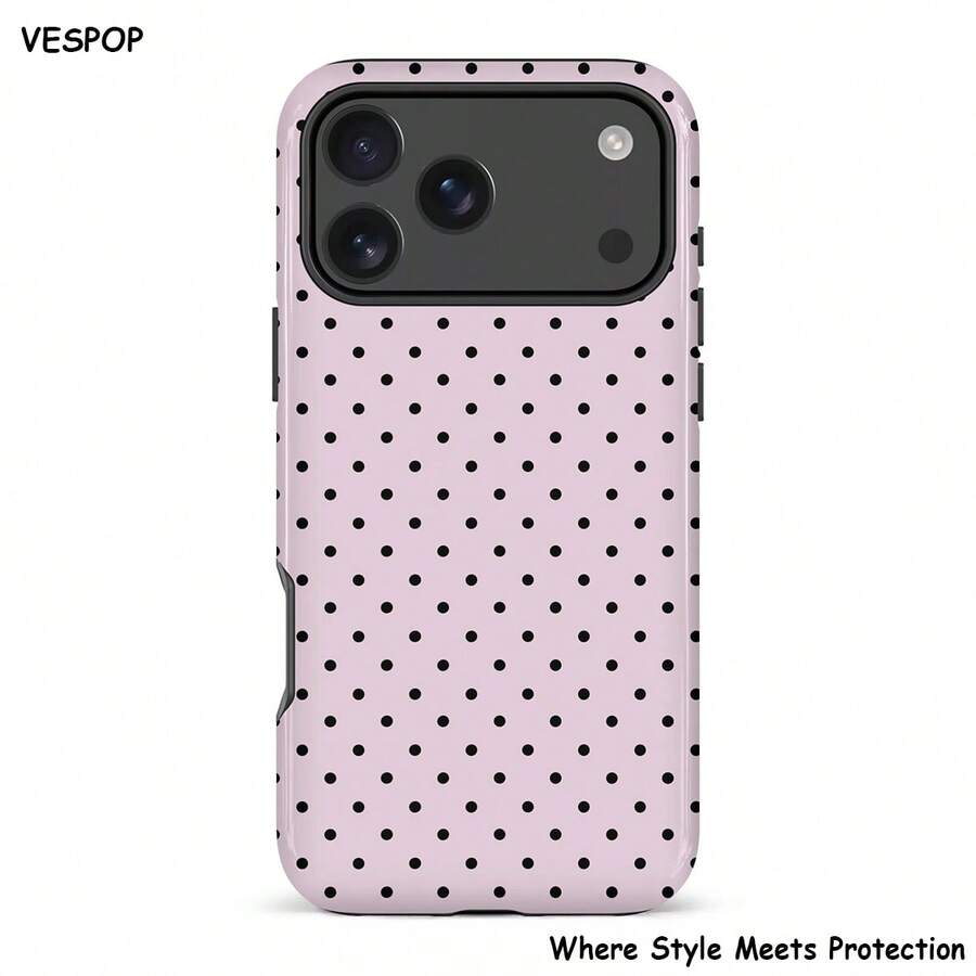 VESPOP 粉黑波点时尚手机壳，适用于 17、16、15、14、13、12 Pro Max、Galaxy S25、S23 和 Pixel，国际版，非国内版，春季礼物