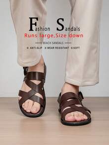 Men's Summer Crossed Strap Soft Bottom Beach Holiday Style Sandals, Comfortable Fashion Personalized Slippers Beach Buckle Crossed Men Sandals - Dark Brown - View 2