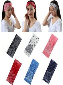 1pc Vintage Paisley Pattern Headband, Bohemian Retro Cashew Paisley Wide Headband Sweat-Absorbing Anti-Sweat Yoga Sports Headband Girl Hair Accessory, Yoga Headband, Sports Headband, Hair Tie, Floral Print Pattern, Floral Vine, Curly Leaf, Cashew Flower, Fashionable Versatile, Suitable For Multiple Occasions, High Elasticity, Wide Edge, Suitable For Outdoor Sports, Yoga, Running, Casual Travel And Other Hair Fixing Decoration. - Multicolor - View 8