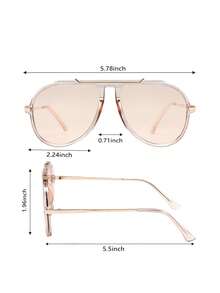 1 Pair Women's Metal Oval Frame Vintage Double Bridge Fashion Aviator Glasses, Suitable For Vacation Beach, Women's Fashion Glasses, Summer Beach Vacation, Outdoor, Travel - Champagne - View 5
