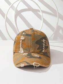 1pc Personalized Camouflage Baseball Cap Unisex Distressed Ripped Soft Top Hat Flattering Face Shape Sun Protection Polyester - Multicolor - View 5