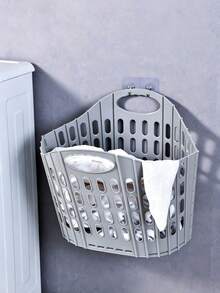 1pc Foldable Wall-Mounted Laundry Basket, Portable Square Dirty Clothes Storage Bin For Bathroom, Collapsible Hanging Clothes Organizer Box For Home, Universal Space-Saving Practical Closet Sorting Accessory - Multicolor - View 2