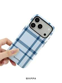 GIIPPA 1件淺藍色不對稱格紋設計手機殼，適用於Phone 17 Pro Max，相容於Phone 16 Pro Max、15 Pro Max、14 Pro Max，韓式高端時尚趣味手機殼，相容於11/12/13/14/15/16 Pro Max Plus，優雅設計適合男女，聖誕節、情人節、復活節、婚禮季和生日送給女友的完美禮物！ - 淺藍色 - 查看 5