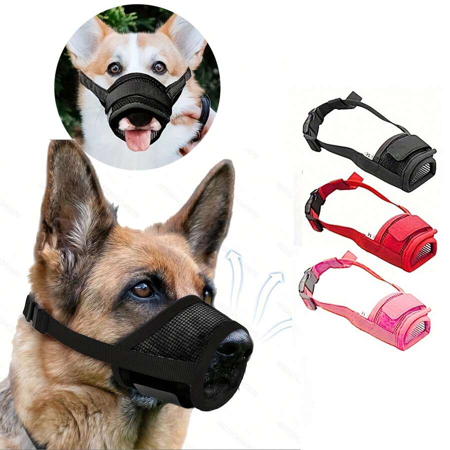 1件可調節式網布透氣防咬狗嘴套，適用小型犬與大型犬，狗口罩配件，尼龍束帶 - 彩色 - 查看 1