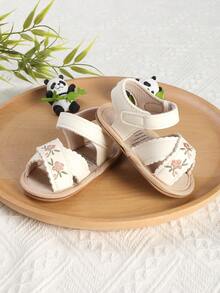 1雙女童時尚百搭刺繡花卉設計嬰幼兒涼鞋，嬰兒學步鞋，夏季 - 白色 - 查看 6