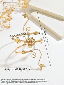 1件時尚個性化亮面3D花朵與蝴蝶包覆式手臂飾圈手鍊，適合音樂節、舞蹈派對、派對穿著的手臂裝飾 - 金色 - 查看 6