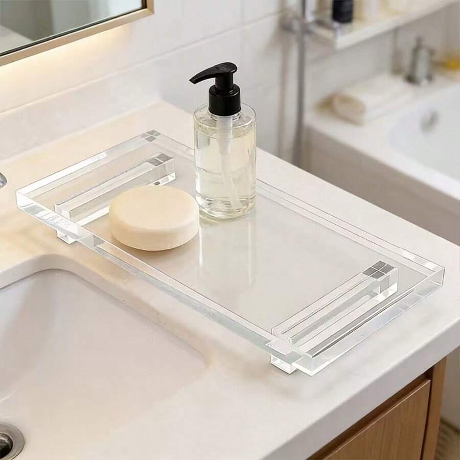 Acrylic Soap Dish For Bathroom Countertop And Kitchen, Waterproof Countertop Organizer For Soap Dish, Vanity, Plants And Candles - Multicolor - View 1