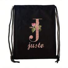 Custom Name Drawstring Backpack School Bag Double Shoulder Pocket Sports Gym Bag 26 Initial Letter - Multicolor - View 8