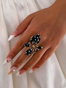 1 buah Cincin Terbuka Motif Polkadot Klasik Prancis yang Menawan dan Serbaguna untuk Wanita di Musim Panas - MultiWarna - View 2
