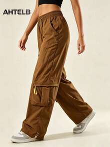 AHTELB Women's Spring/Autumn Outdoor Sports Cargo Pants, And Practical Fall - Brown - View 4