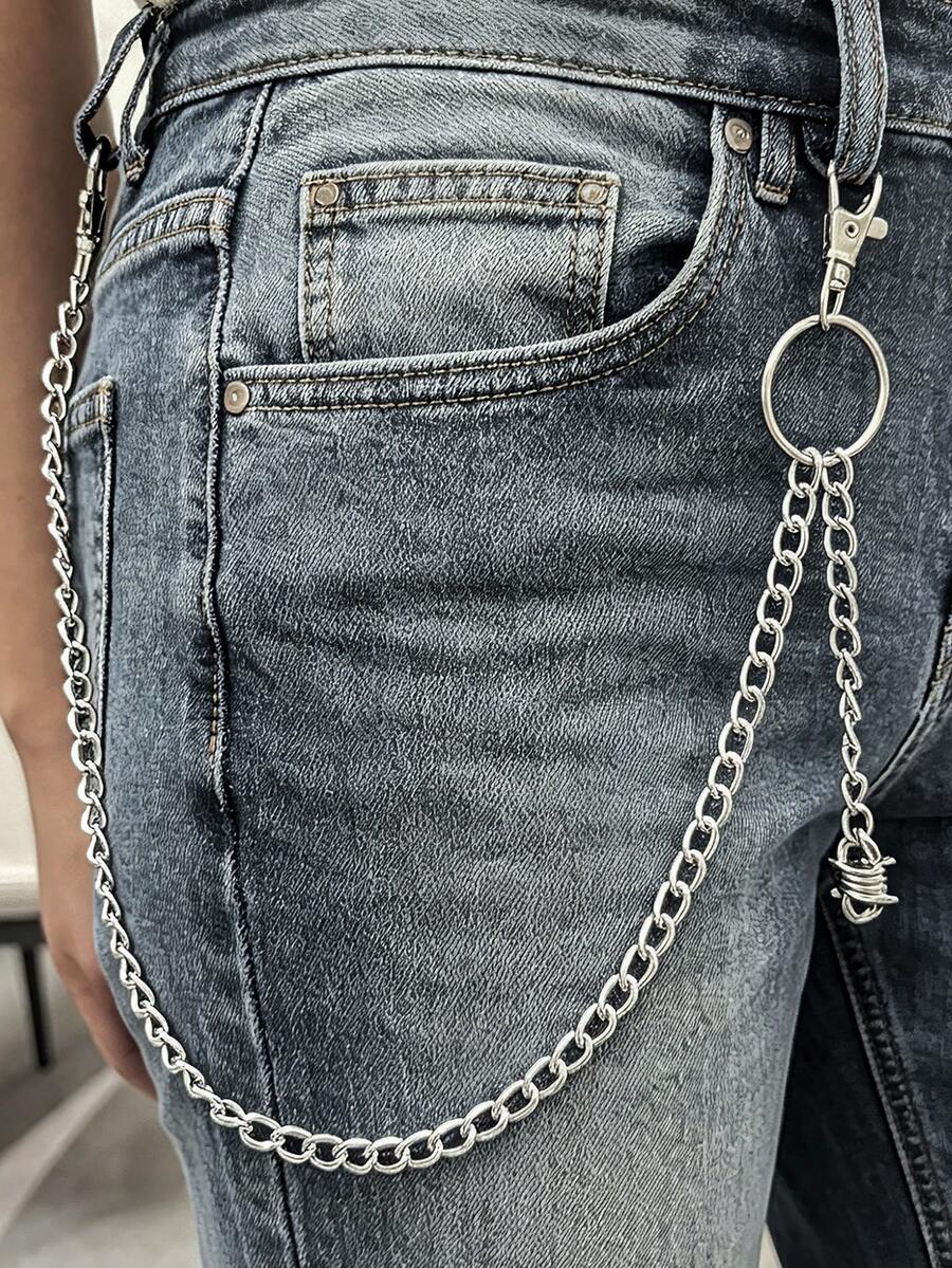 1 pieza de cadena de cintura de metal unisex estilo punk versátil y personalizada, cadena para pantalones adecuada para uso diario - Plateado - Ver 1